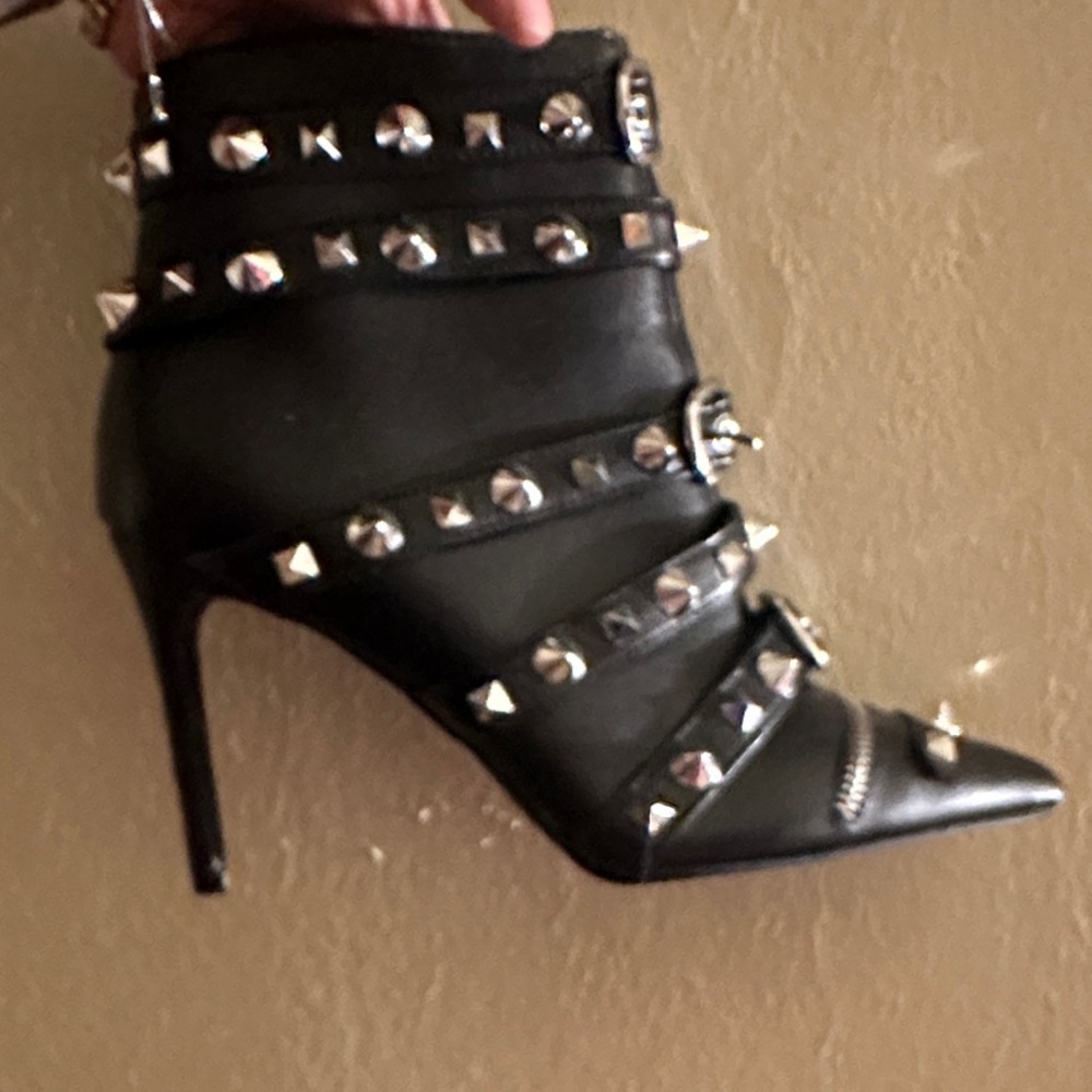 Black Studded Pointed-Toe Stiletto Ankle Boot